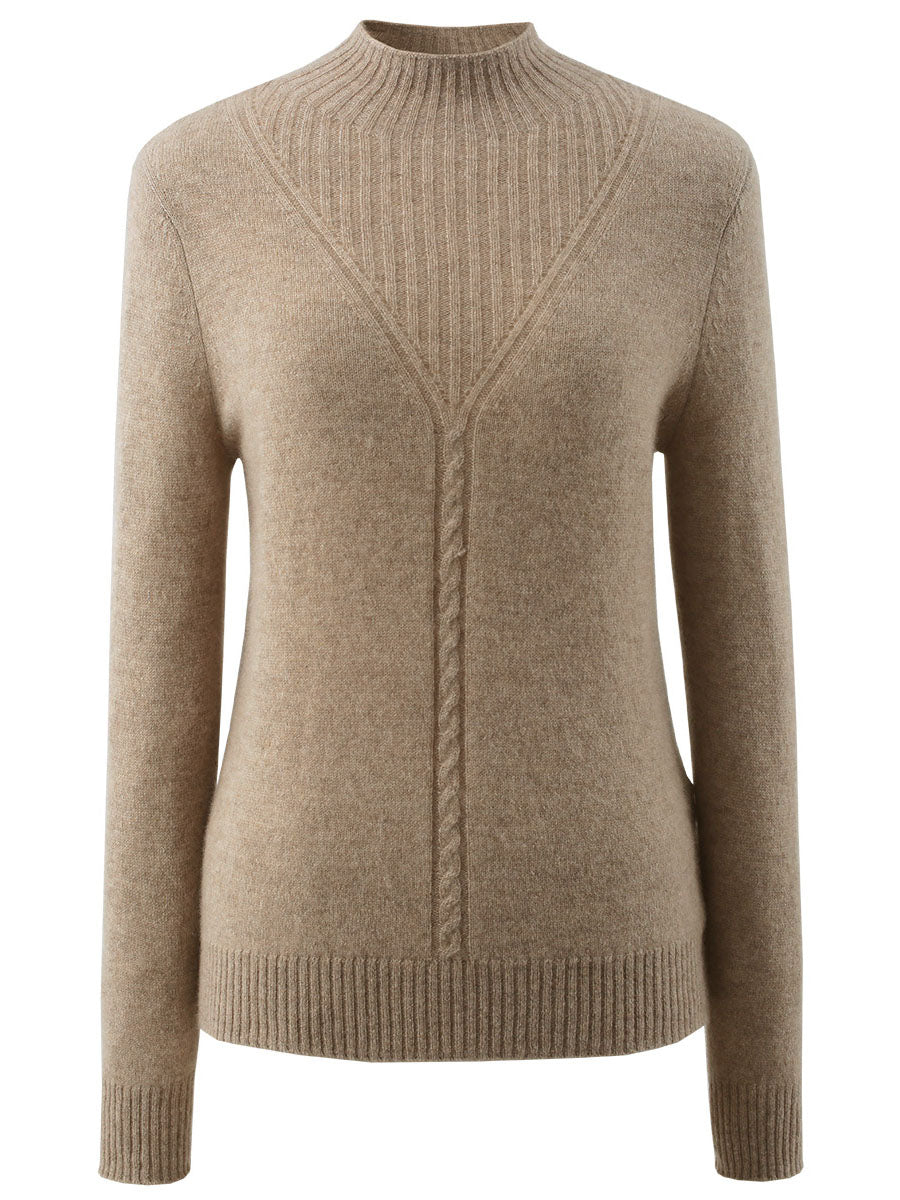 COMOBOCA BROWN 100% Cashmere Mock Neck Ribbed Knit Sweater