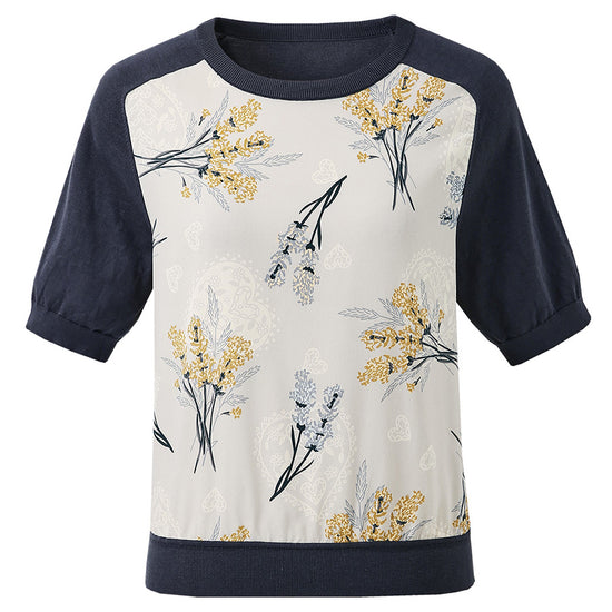 COMOBOCA M Gray Women's Floral Print Raglan Sleeve T-Shirt