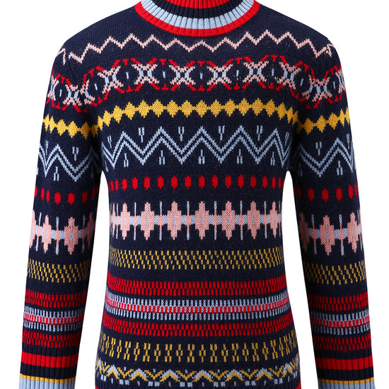 COMOBOCA 100% Wool Kids' Colorful Nordic Pattern Knit Sweater