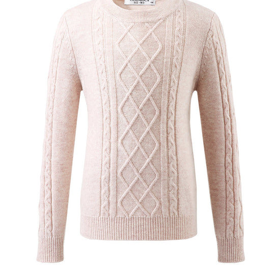 COMOBOCA 100% Wool Kids' Ribbed Round Neck Sweater