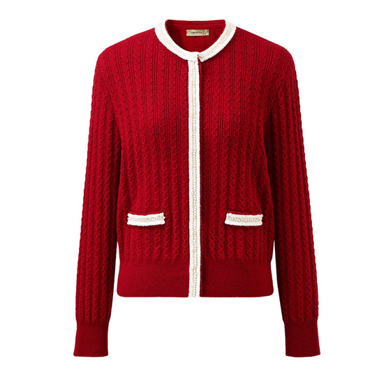 COMOBOCA 100% Cashmere Women's Pocket Faux Cardigan Sweater