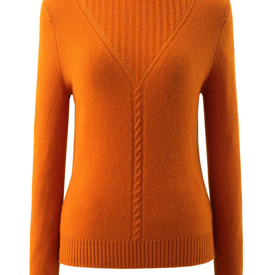 COMOBOCA ORANGE 100% Cashmere Mock Neck Ribbed Knit Sweater