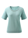 COMOBOCA Women's Cotton Silk Jeweled Neckline T-Shirt