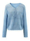 COMOBOCA Women's Tie-Neck Waffle Knit Top