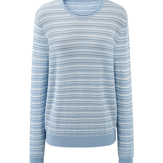 COMOBOCA Women's Striped Mesh Knit Round Neck Sweater