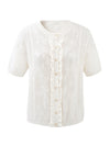 Women’s Round Neck Solid Color Linen Knit Cardigan with Single Button