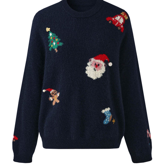 COMOBOCA Women's Wool Christmas Themed Round Neck Sweater