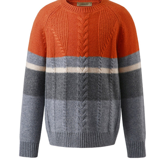 COMOBOCA 100% Wool Kids' Round Neck Striped Sweater