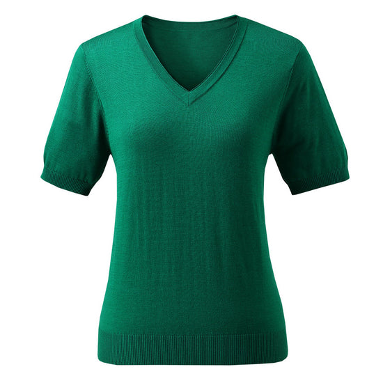 COMOBOCA Women's Lyocell V-Neck Ribbed Knit T-Shirt