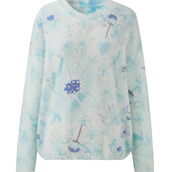 COMOBOCA Women's Floral Printed Round Neck Sweater