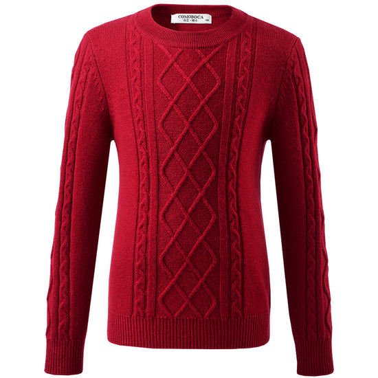 COMOBOCA 100% Wool Kids' Ribbed Round Neck Sweater