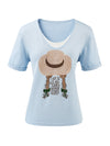 Women's mulberry Silk Knit Top with Patterned Jacquard & U-Neck