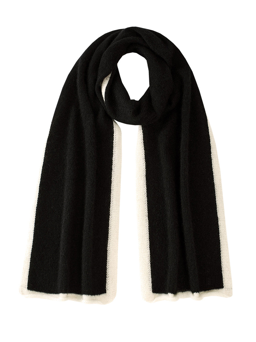 COMOBOCA Black 100% Cashmere Women's Striped Knit Scarf