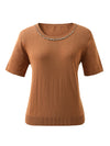 COMOBOCA Women's Cotton Silk Jeweled Neckline T-Shirt