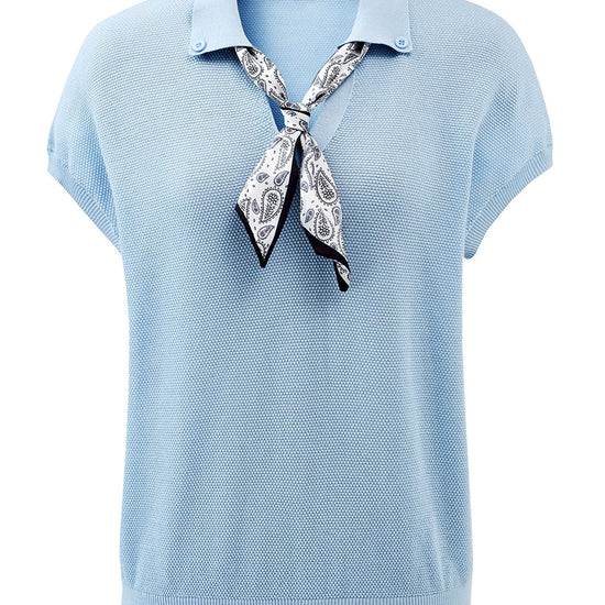 COMOBOCA Women's Paisley Scarf Polo Collar Waffle Knit T-Shirt