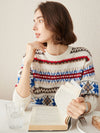 100% Cashmere Women's Nordic Fair Isle Knit Sweater