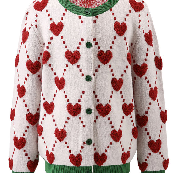 COMOBOCA 100% Wool Kids' Heart Pattern Knit Cardigan