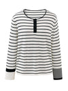 COMOBOCA Women's Stripe Henley Round Neck Sweater