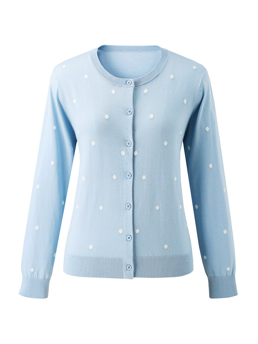 COMOBOCA Women's Lyocell Polka Dot Knit Cardigan