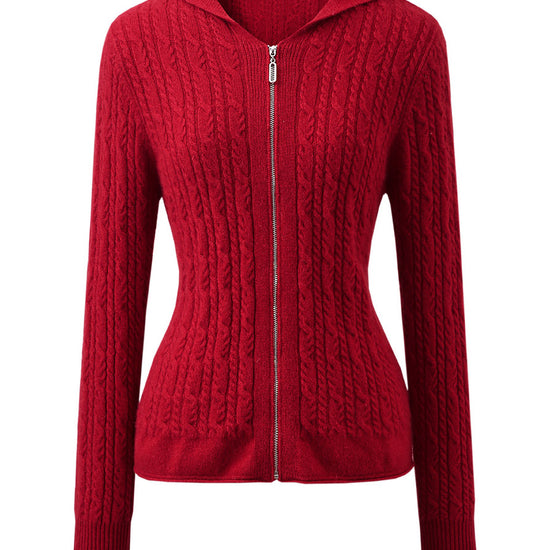 COMOBOCA 100% Cashmere Women's Cardigan Cable Knit Hoodie