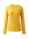 COMOBOCA 100% Cashmere Women's Fringed Hem Floral Sweater