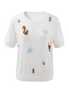 COMOBOCA Women's Forest Animal Intarsia Knit T-Shirt