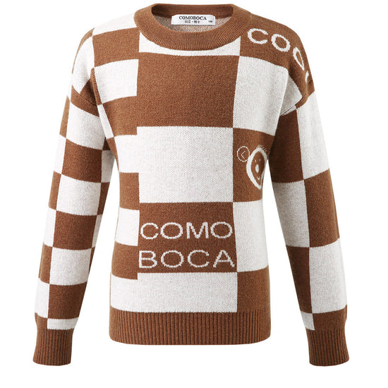 COMOBOCA 100% Wool Kids' Color Block Round Neck Sweater