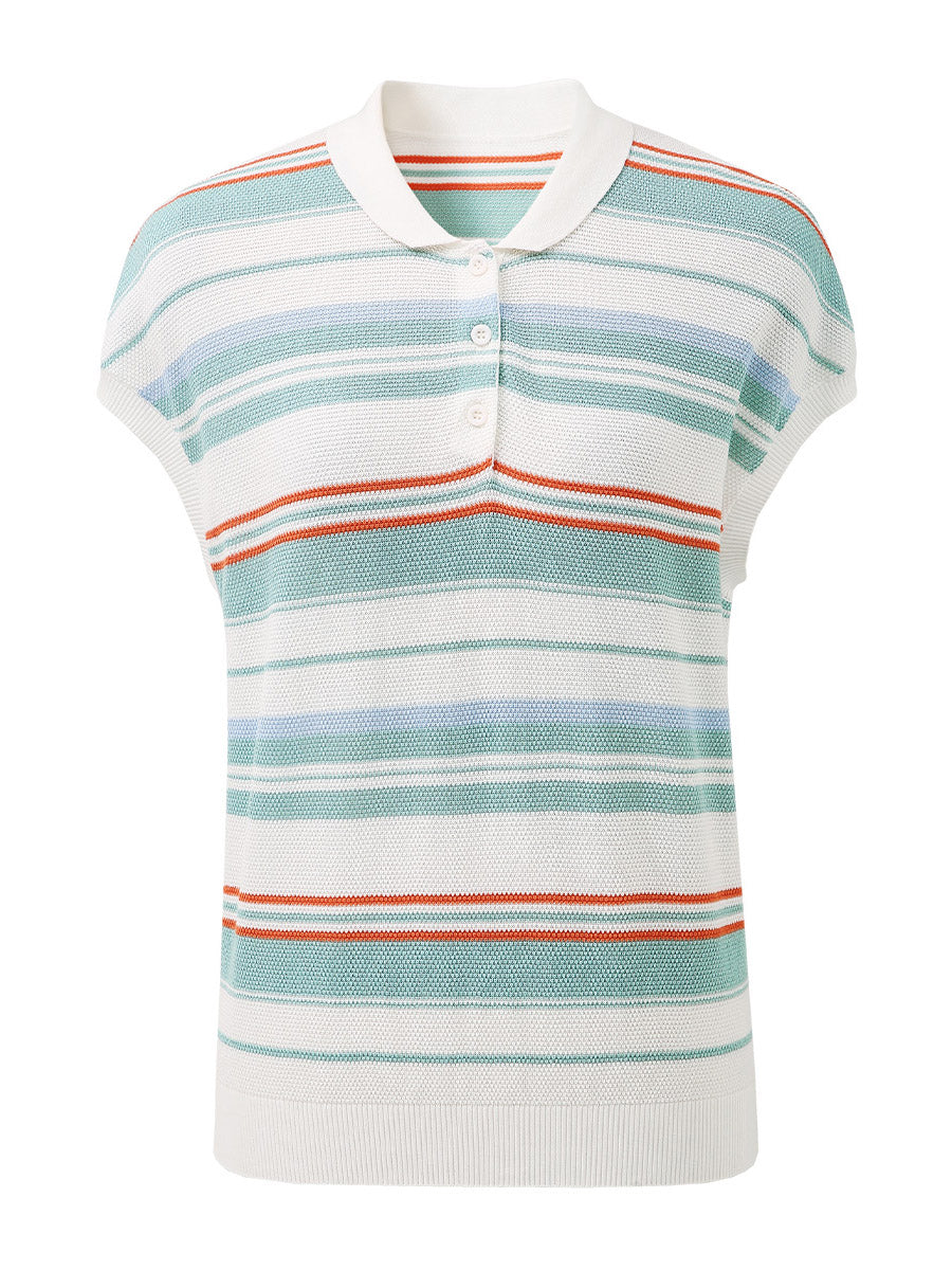 COMOBOCA Women's Striped Knit Polo T-Shirt