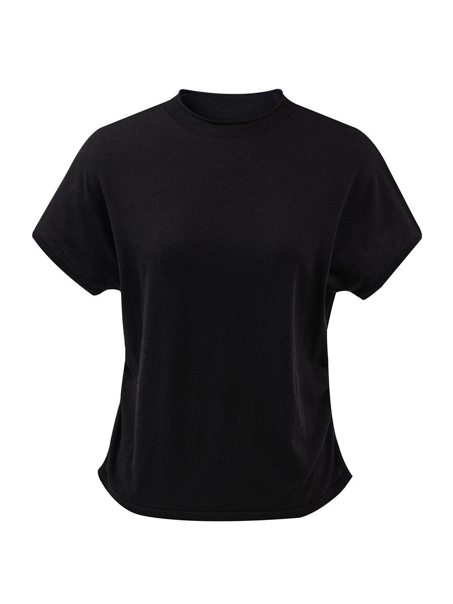 COMOBOCA Women's Side Ruched Mock Neck Knit T-Shirt