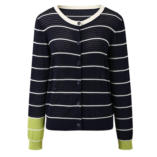 COMOBOCA Women's Striped Ribbed Button Down Cardigan