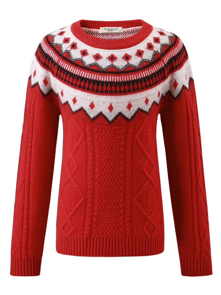 COMOBOCA 100% Wool Kids' Vintage Fair Isle Knit Sweater