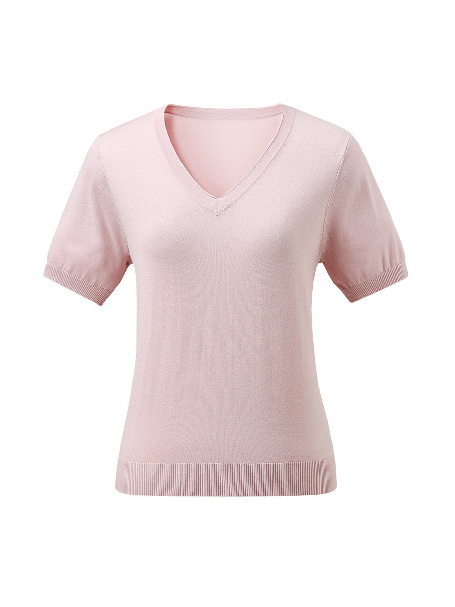 COMOBOCA Women's V-Neck Knit T-Shirt