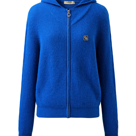 COMOBOCA 100% Cashmere Women's Ribbed Zip Knit Cardigan Hoodie