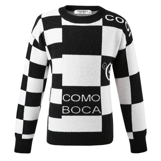 COMOBOCA 100% Wool Kids' Color Block Round Neck Sweater