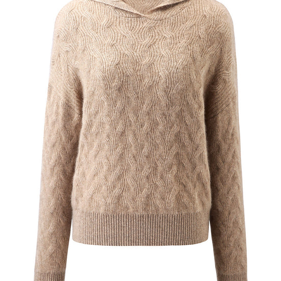 COMOBOCA 100% Cashmere Women's Cable Knit Hooded Sweater
