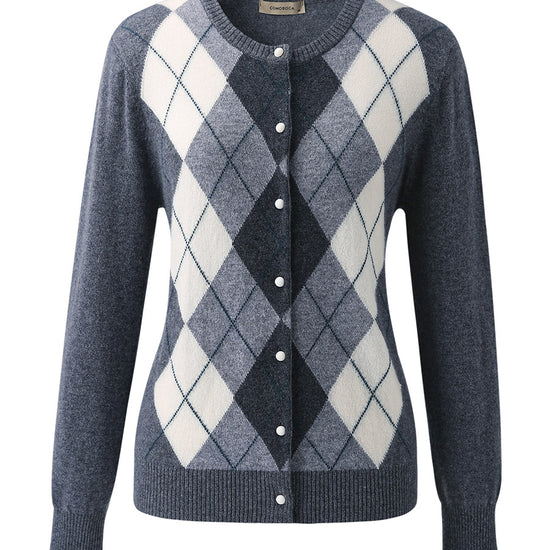 COMOBOCA 100% Cashmere Women's Argyle Pattern Cardigan