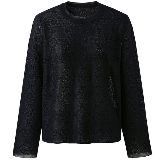 COMOBOCA Women's Textured Sheer Knit Round Neck Sweater