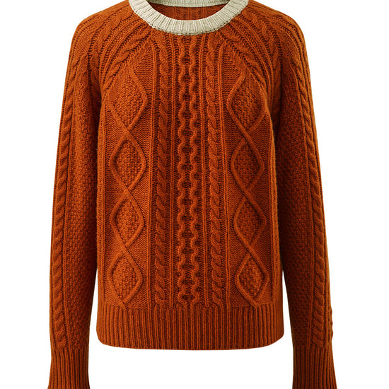 COMOBOCA 100% Wool Women's Contrast Color Cable Knit Sweater