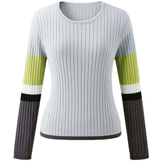 COMOBOCA Women's Ribbed Color Block Round Neck Knit Sweater