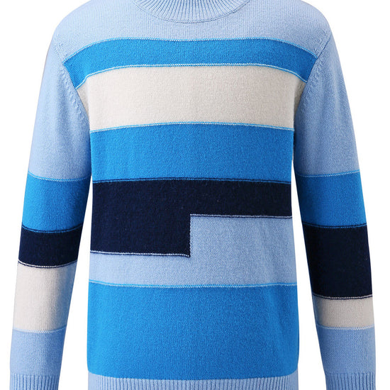 COMOBOCA 100% Wool Kids' Geometric Color Block Striped Knit Sweater