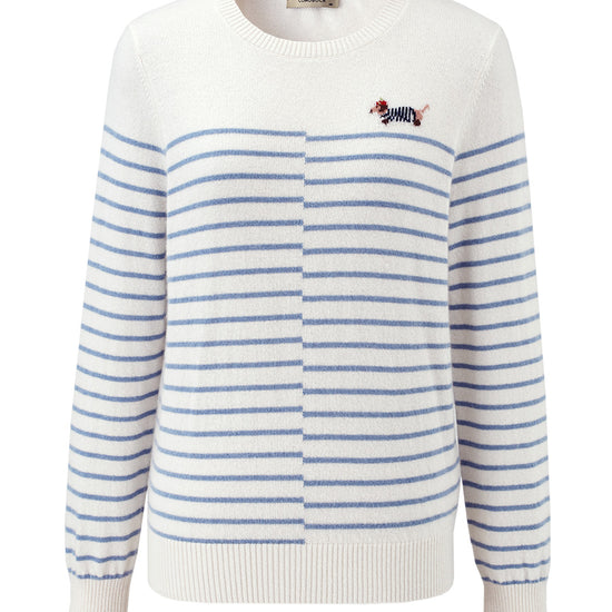 COMOBOCA 100% Cashmere Women's Striped Round Neck Sweater