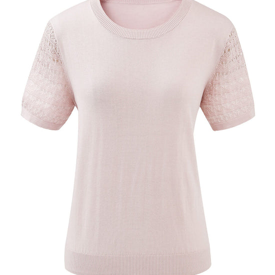 COMOBOCA Women's Lace Round Neck Knit T-Shirt