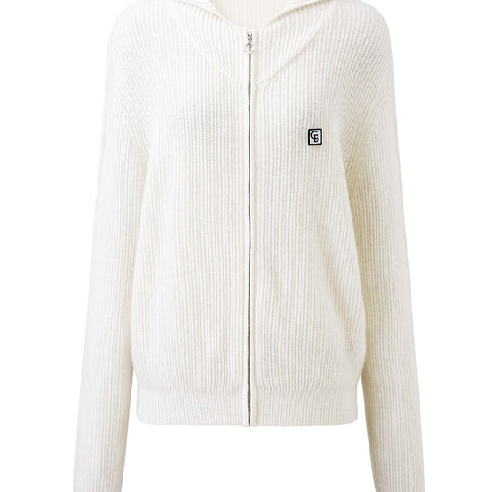 COMOBOCA 100% Cashmere Women's Ribbed Zip Knit Cardigan Hoodie