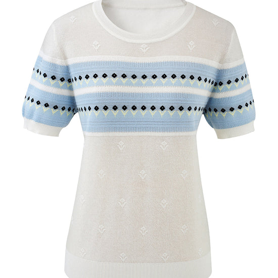 COMOBOCA Women's Fair Isle Striped Knit Top