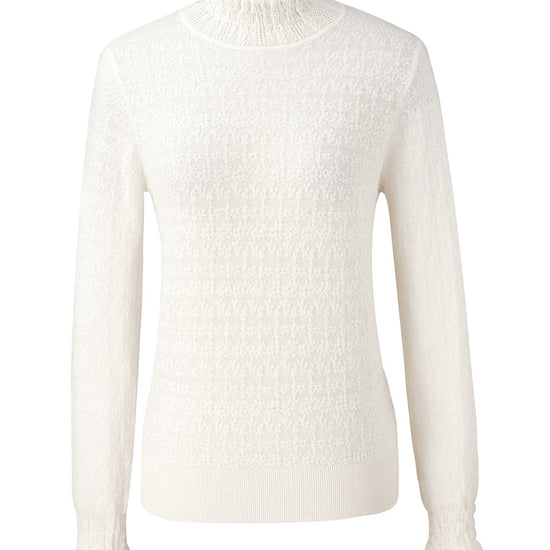 COMOBOCA 100% Wool Women's Ruffled Mock Neck Knit Sweater