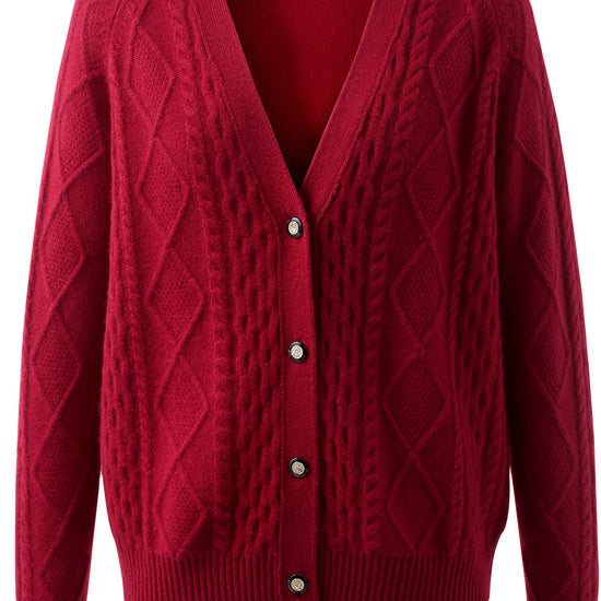 COMOBOCA 100% Cashmere Women's V-Neck Cable Knit Cardigan