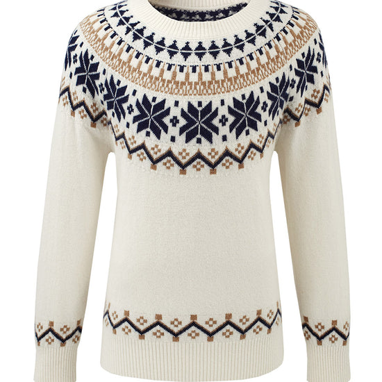 COMOBOCA 100% Wool Kids' Fair Isle Snowflake Round Neck Sweater