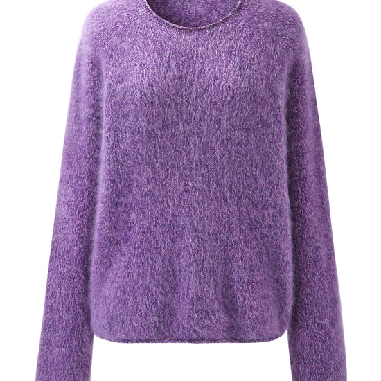 COMOBOCA 100% Wool Women's Fuzzy Round Neck Sweater