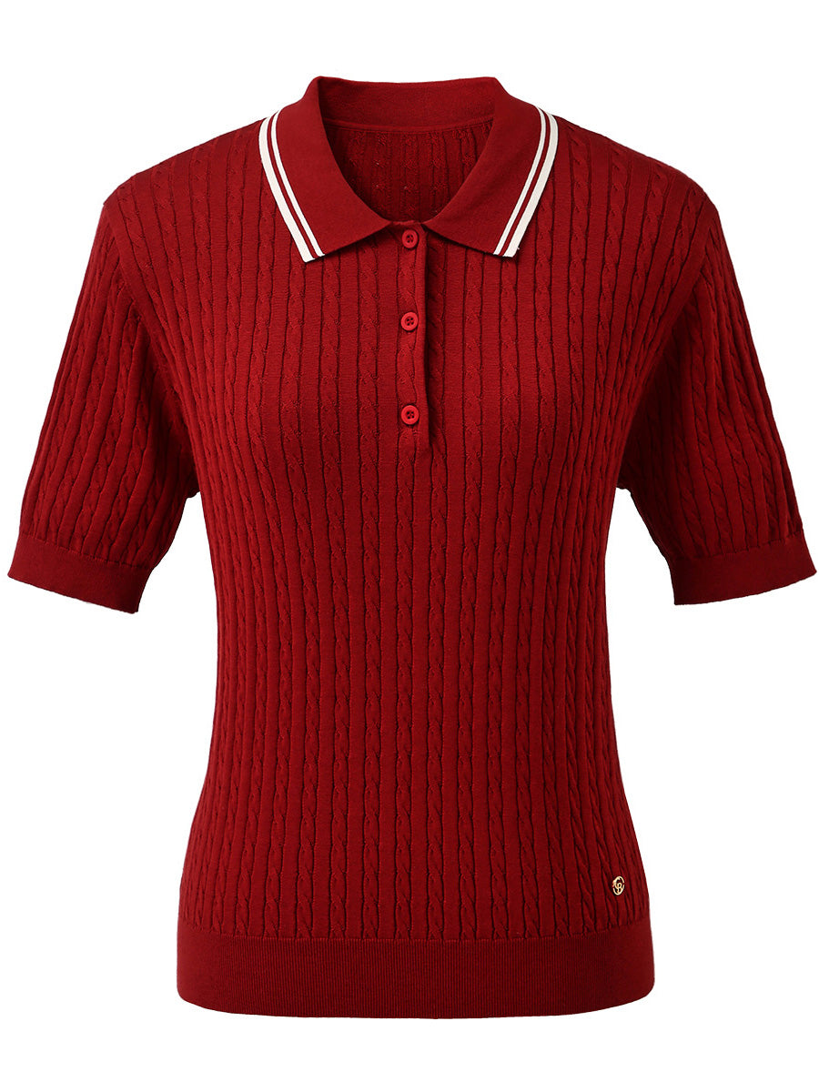 COMOBOCA Women's Cable Knit Polo T-Shirt