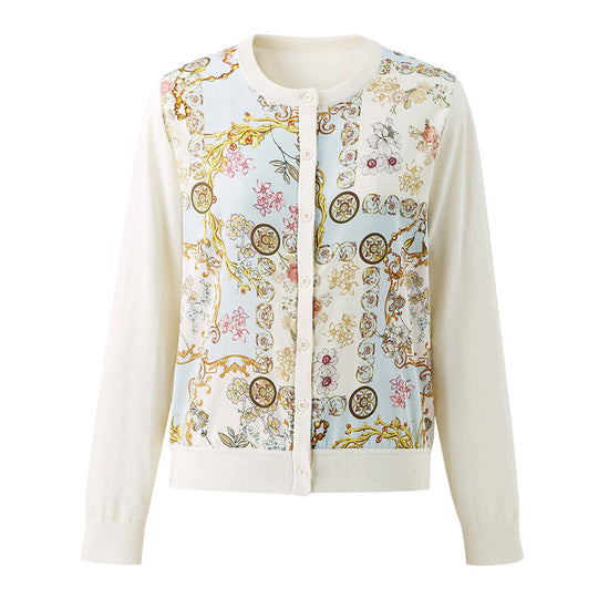 COMOBOCA Women's Printed Panel Knit Cardigan